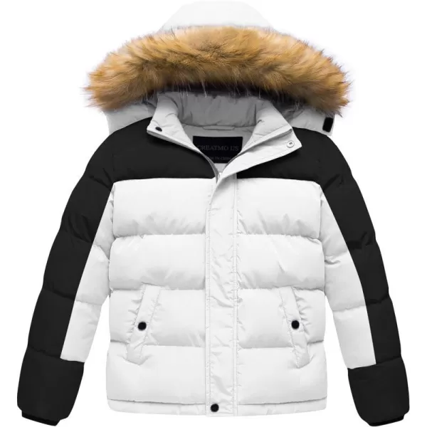 CREATMO US Boys Water Resistant Winter Coats Warm Fleece Lined Outwear Windbreaker Ski JacketBlack amp White