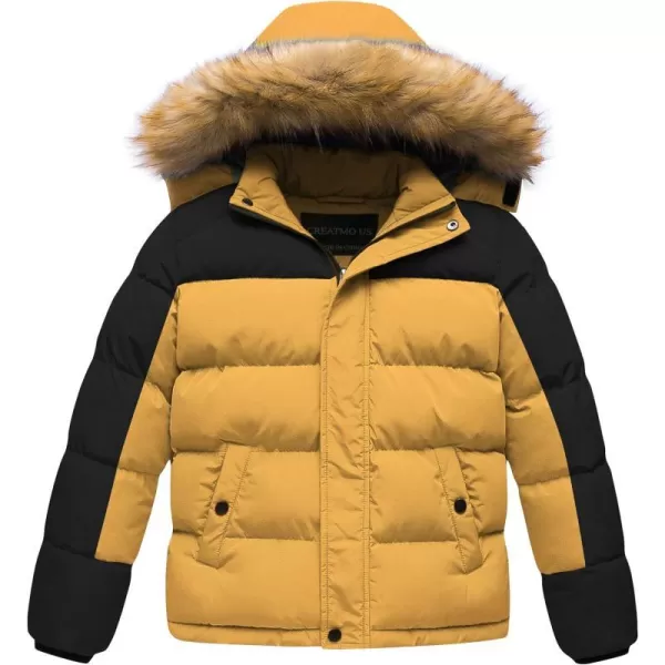 CREATMO US Boys Water Resistant Winter Coats Warm Fleece Lined Outwear Windbreaker Ski JacketBlack amp Yellow