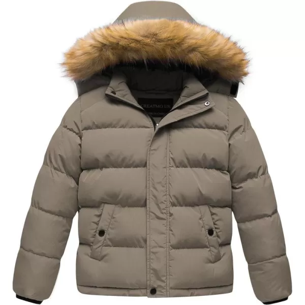 CREATMO US Boys Water Resistant Winter Coats Warm Fleece Lined Outwear Windbreaker Ski JacketKhaki