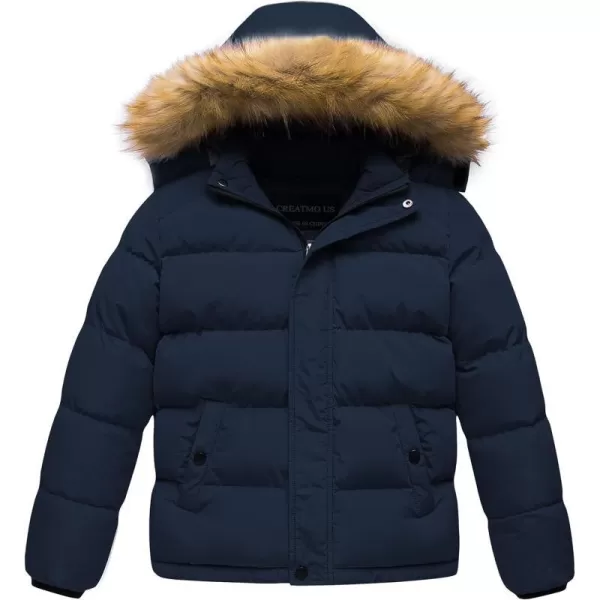 CREATMO US Boys Water Resistant Winter Coats Warm Fleece Lined Outwear Windbreaker Ski JacketNavy