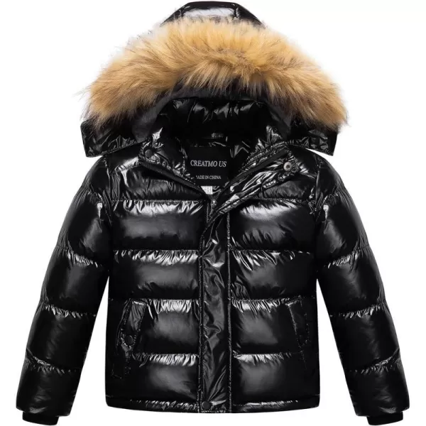 CREATMO US Boys Water Resistant Winter Coats Warm Fleece Lined Outwear Windbreaker Ski JacketShine Black