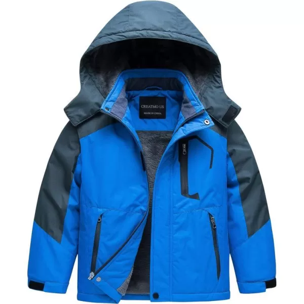 CREATMO US Boys Waterproof Ski Jacket Warm Winter Fleece Snow Coat Windproof Snowboarding Rain JacketBlue