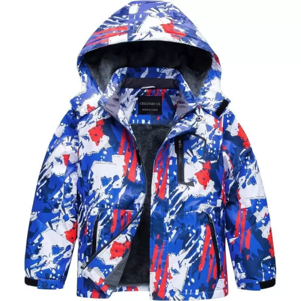CREATMO US Boys Waterproof Ski Jacket Warm Winter Fleece Snow Coat Windproof Snowboarding Rain JacketDark Blue