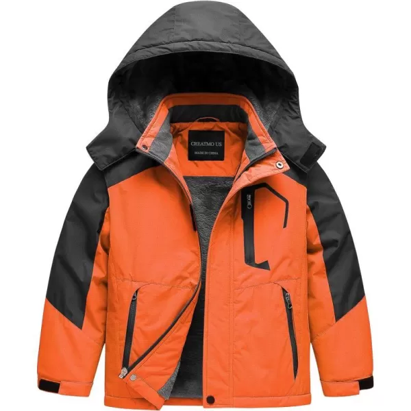 CREATMO US Boys Waterproof Ski Jacket Warm Winter Fleece Snow Coat Windproof Snowboarding Rain JacketOrange