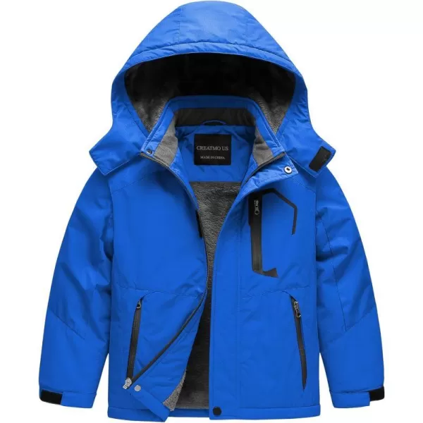 CREATMO US Boys Waterproof Ski Jacket Warm Winter Fleece Snow Coat Windproof Snowboarding Rain JacketPure Blue