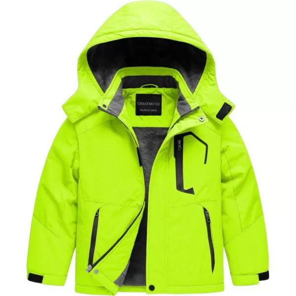 CREATMO US Boys Waterproof Ski Jacket Warm Winter Fleece Snow Coat Windproof Snowboarding Rain JacketPure Green