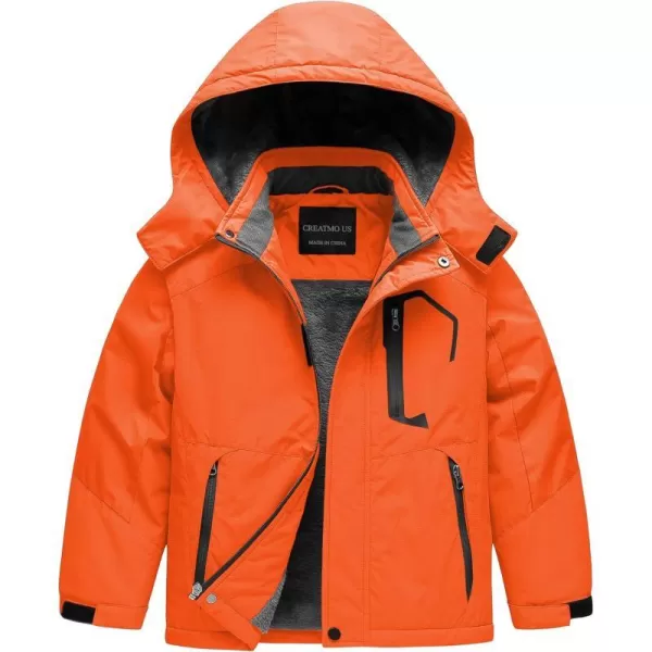 CREATMO US Boys Waterproof Ski Jacket Warm Winter Fleece Snow Coat Windproof Snowboarding Rain JacketPure Orange