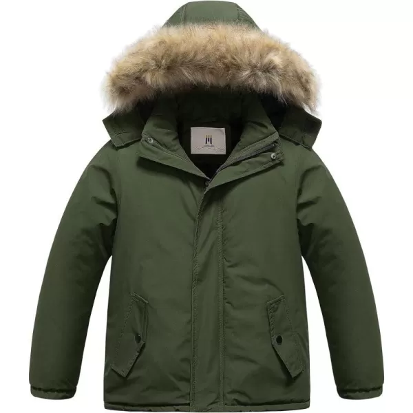 CREATMO US Boys Waterproof Snow Coat Parka Windproof Winter Jacket With Detachable Fleece HoodArmy Green