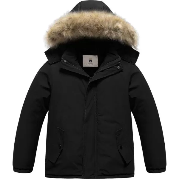 CREATMO US Boys Waterproof Snow Coat Parka Windproof Winter Jacket With Detachable Fleece HoodBlack