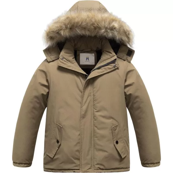 CREATMO US Boys Waterproof Snow Coat Parka Windproof Winter Jacket With Detachable Fleece HoodBrown