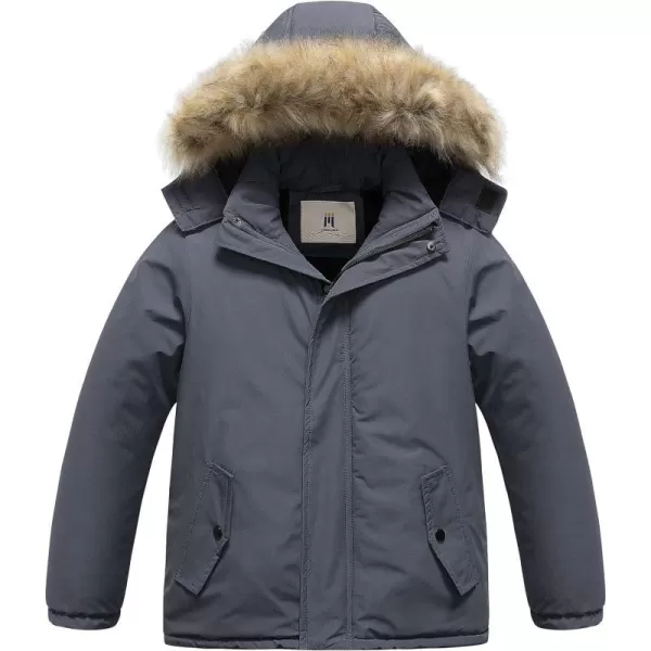 CREATMO US Boys Waterproof Snow Coat Parka Windproof Winter Jacket With Detachable Fleece HoodGrey