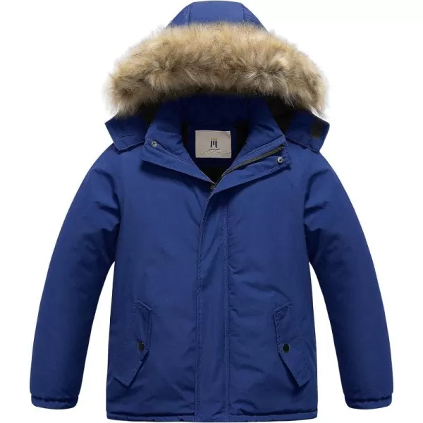 CREATMO US Boys Waterproof Snow Coat Parka Windproof Winter Jacket With Detachable Fleece HoodNavy