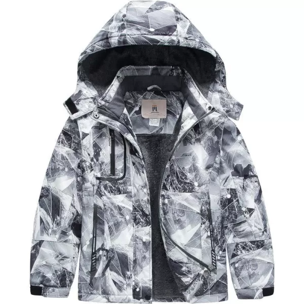 CREATMO US Girls Waterproof Ski Jacket Warm Winter Fleece Snow Coat Windproof Snowboarding Rain JacketGrey Star