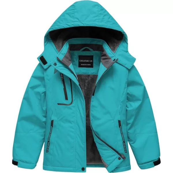 CREATMO US Girls Waterproof Ski Jacket Warm Winter Fleece Snow Coat Windproof Snowboarding Rain JacketPure Blue