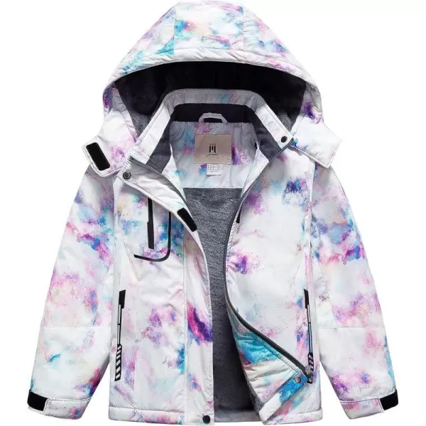 CREATMO US Girls Waterproof Ski Jacket Warm Winter Fleece Snow Coat Windproof Snowboarding Rain JacketPurple Printed