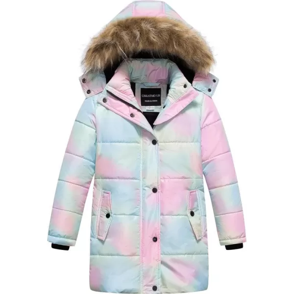 CREATMO US Girls Winter Fleece Lined Long Parka Puffer Coat Thicken Ski Jacket With Fur Trim HoodOmbre