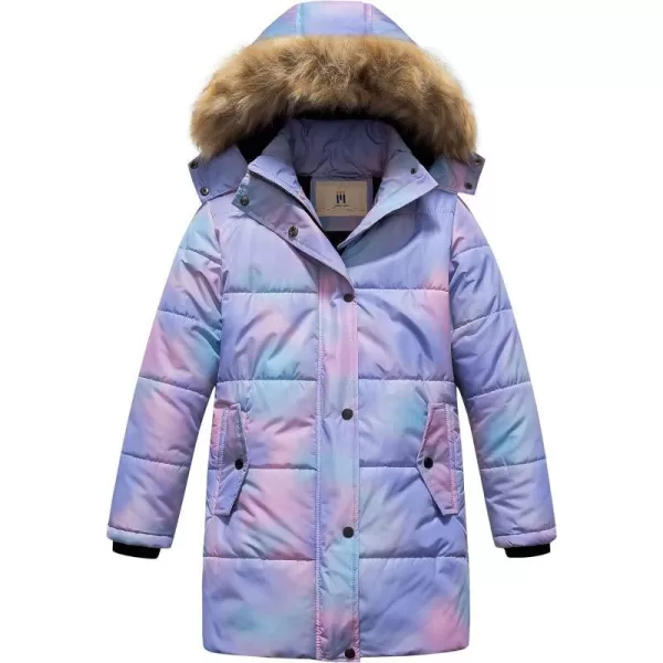 CREATMO US Girls Winter Fleece Lined Long Parka Puffer Coat Thicken Ski Jacket With Fur Trim HoodPinkombre