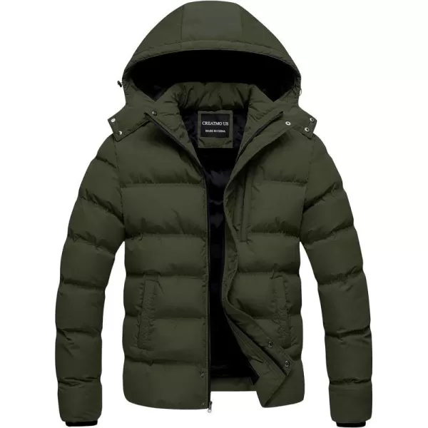 CREATMO US Mens Puffer Jacket Waterproof Winter Parka jacket Warm Thicken Ski CoatArmy Green