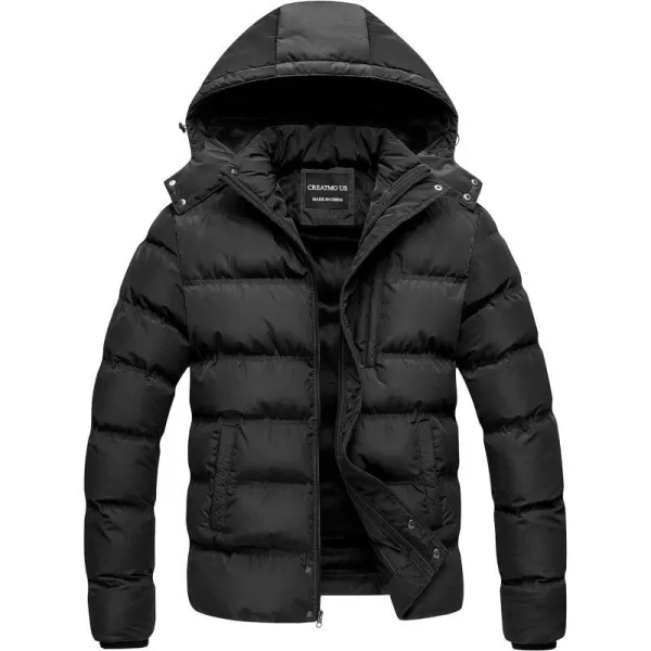 CREATMO US Mens Puffer Jacket Waterproof Winter Parka jacket Warm Thicken Ski CoatBlack