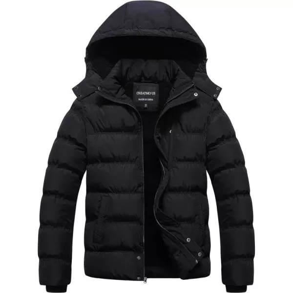 CREATMO US Mens Puffer Jacket Waterproof Winter Parka jacket Warm Thicken Ski CoatBlack Sherpa Lined