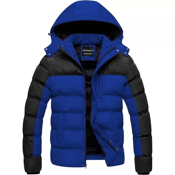 CREATMO US Mens Puffer Jacket Waterproof Winter Parka jacket Warm Thicken Ski CoatBlack amp Blue