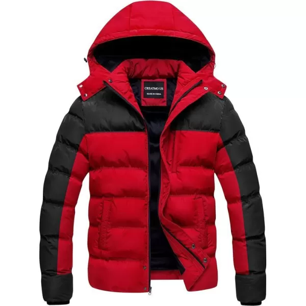 CREATMO US Mens Puffer Jacket Waterproof Winter Parka jacket Warm Thicken Ski CoatBlack amp Red