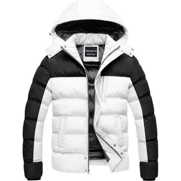 CREATMO US Mens Puffer Jacket Waterproof Winter Parka jacket Warm Thicken Ski CoatBlack amp White