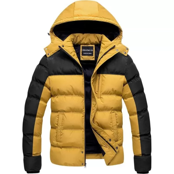 CREATMO US Mens Puffer Jacket Waterproof Winter Parka jacket Warm Thicken Ski CoatBlack amp Yellow