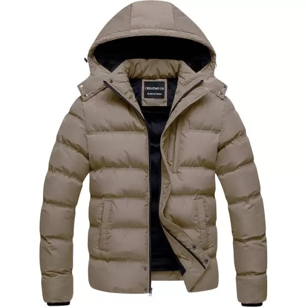 CREATMO US Mens Puffer Jacket Waterproof Winter Parka jacket Warm Thicken Ski CoatBrown