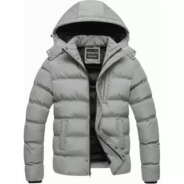 CREATMO US Mens Puffer Jacket Waterproof Winter Parka jacket Warm Thicken Ski CoatLight Grey