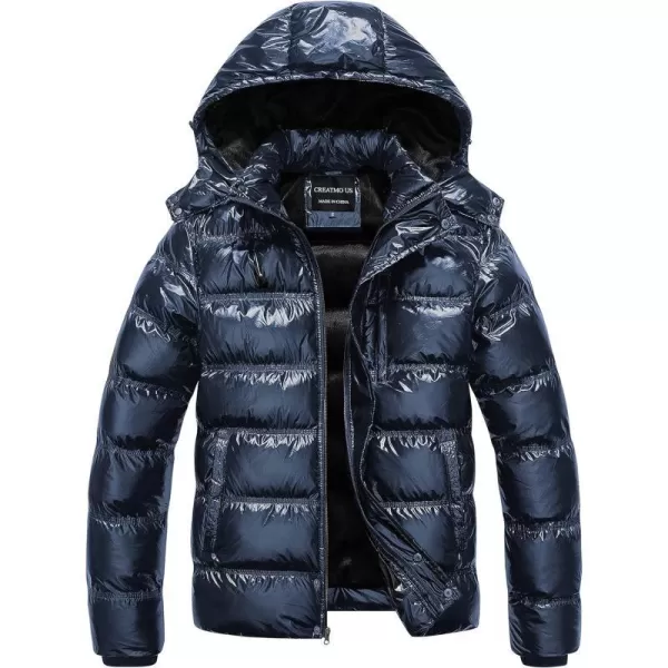 CREATMO US Mens Puffer Jacket Waterproof Winter Parka jacket Warm Thicken Ski CoatShiny Blue