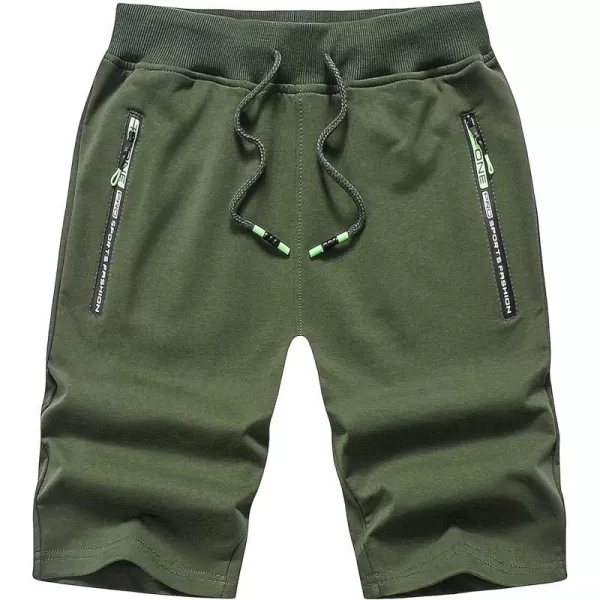 CREATMO US Mens Shorts Zipper Pocket Elastic Waist Stretch Summer Casual BeachArmy Green