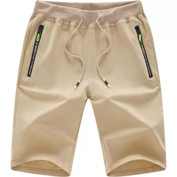 CREATMO US Mens Shorts Zipper Pocket Elastic Waist Stretch Summer Casual BeachKhaki