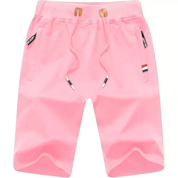 CREATMO US Mens Shorts Zipper Pocket Elastic Waist Stretch Summer Casual BeachPink