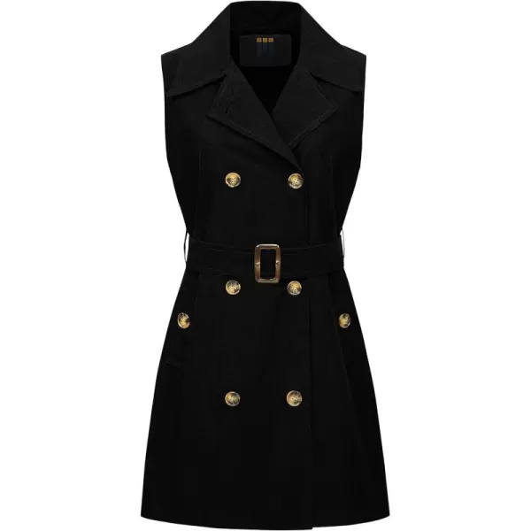 CREATMO US Womens Faux Suede Vest Sleeveless Double Breasted Trench Coat Long Blazer DressBlack Suede