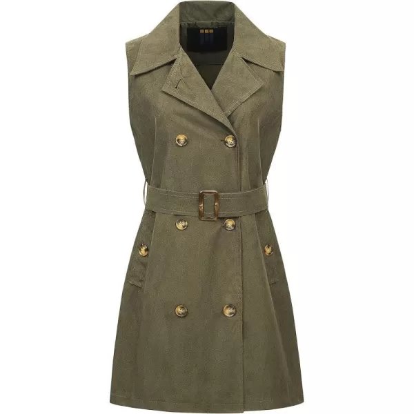 CREATMO US Womens Faux Suede Vest Sleeveless Double Breasted Trench Coat Long Blazer DressGreen Suede