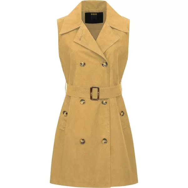 CREATMO US Womens Faux Suede Vest Sleeveless Double Breasted Trench Coat Long Blazer DressKhaki Suede