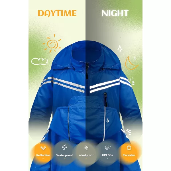 CREATMO US Boys Girls Rain Coat Kids Reflective Cycling Jacket Lightweight Waterproof Windbreakers With Removable HoodBlue