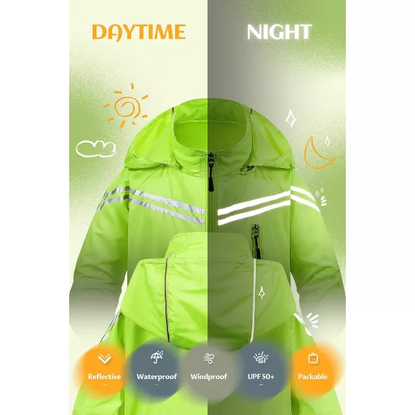 CREATMO US Boys Girls Rain Coat Kids Reflective Cycling Jacket Lightweight Waterproof Windbreakers With Removable HoodFluorescent Yellow