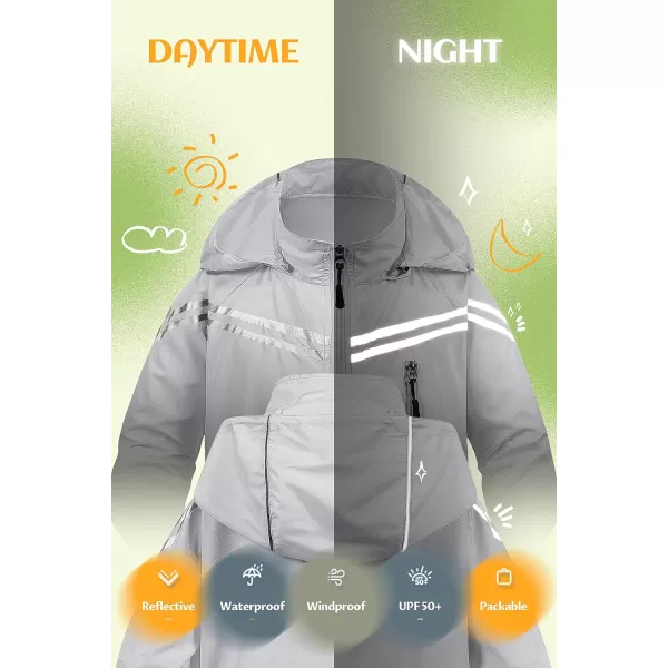 CREATMO US Boys Girls Rain Coat Kids Reflective Cycling Jacket Lightweight Waterproof Windbreakers With Removable HoodGrey