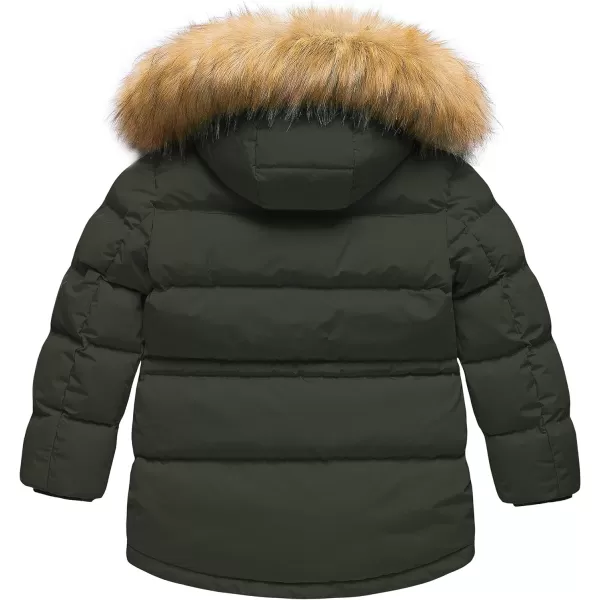 CREATMO US Boys Winter Parka Water Resistant Hooded Puffer Fleece Lined Jackets CoatsArmy Green