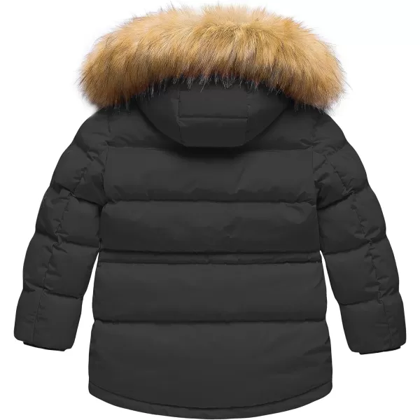 CREATMO US Boys Winter Parka Water Resistant Hooded Puffer Fleece Lined Jackets CoatsBlack