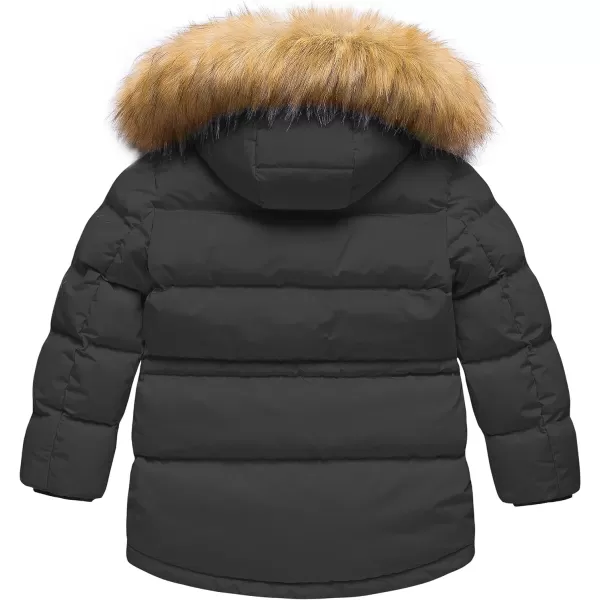 CREATMO US Boys Winter Parka Water Resistant Hooded Puffer Fleece Lined Jackets CoatsDark Grey
