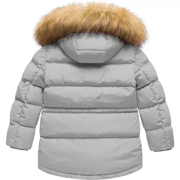 CREATMO US Boys Winter Parka Water Resistant Hooded Puffer Fleece Lined Jackets CoatsGrey