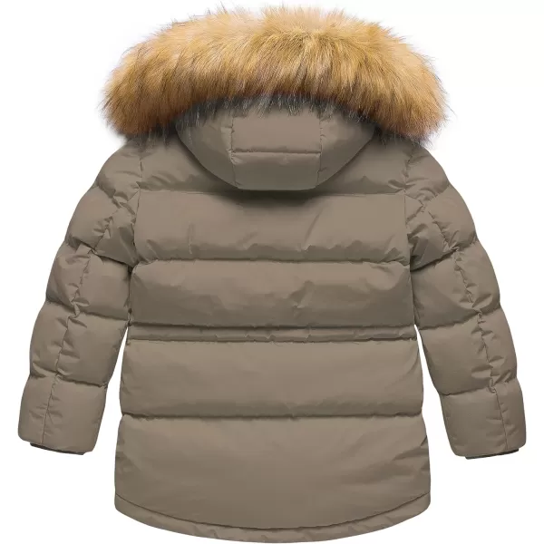 CREATMO US Boys Winter Parka Water Resistant Hooded Puffer Fleece Lined Jackets CoatsKhaki