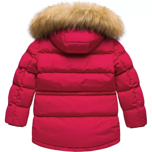 CREATMO US Boys Winter Parka Water Resistant Hooded Puffer Fleece Lined Jackets CoatsRed