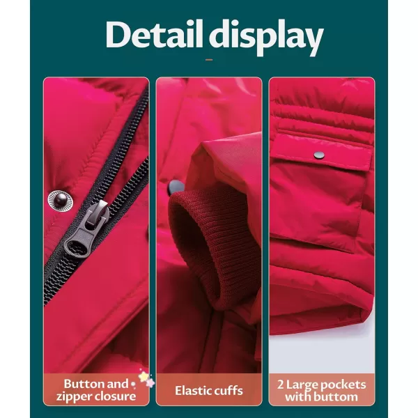 CREATMO US Boys Winter Parka Water Resistant Hooded Puffer Fleece Lined Jackets CoatsRed