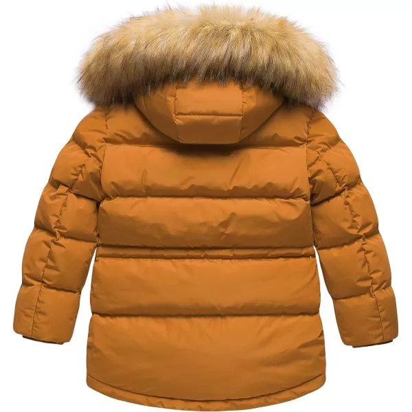 CREATMO US Boys Winter Parka Water Resistant Hooded Puffer Fleece Lined Jackets CoatsTan