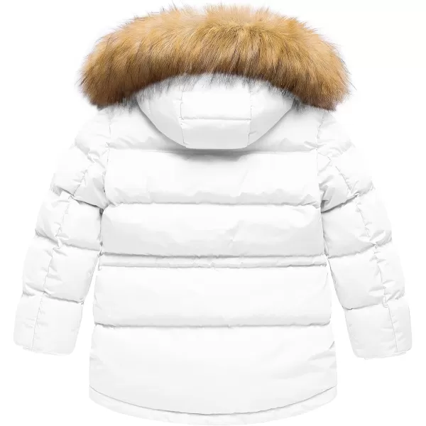 CREATMO US Boys Winter Parka Water Resistant Hooded Puffer Fleece Lined Jackets CoatsWhite