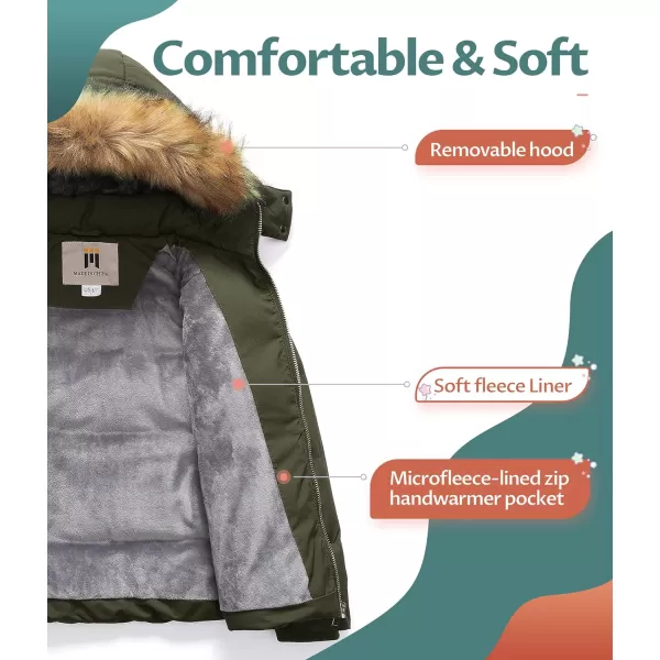 CREATMO US Girls Kids Metallic Shiny Jacket with Detachable Fur Collar Warmth Winter OuterwearArmy Green